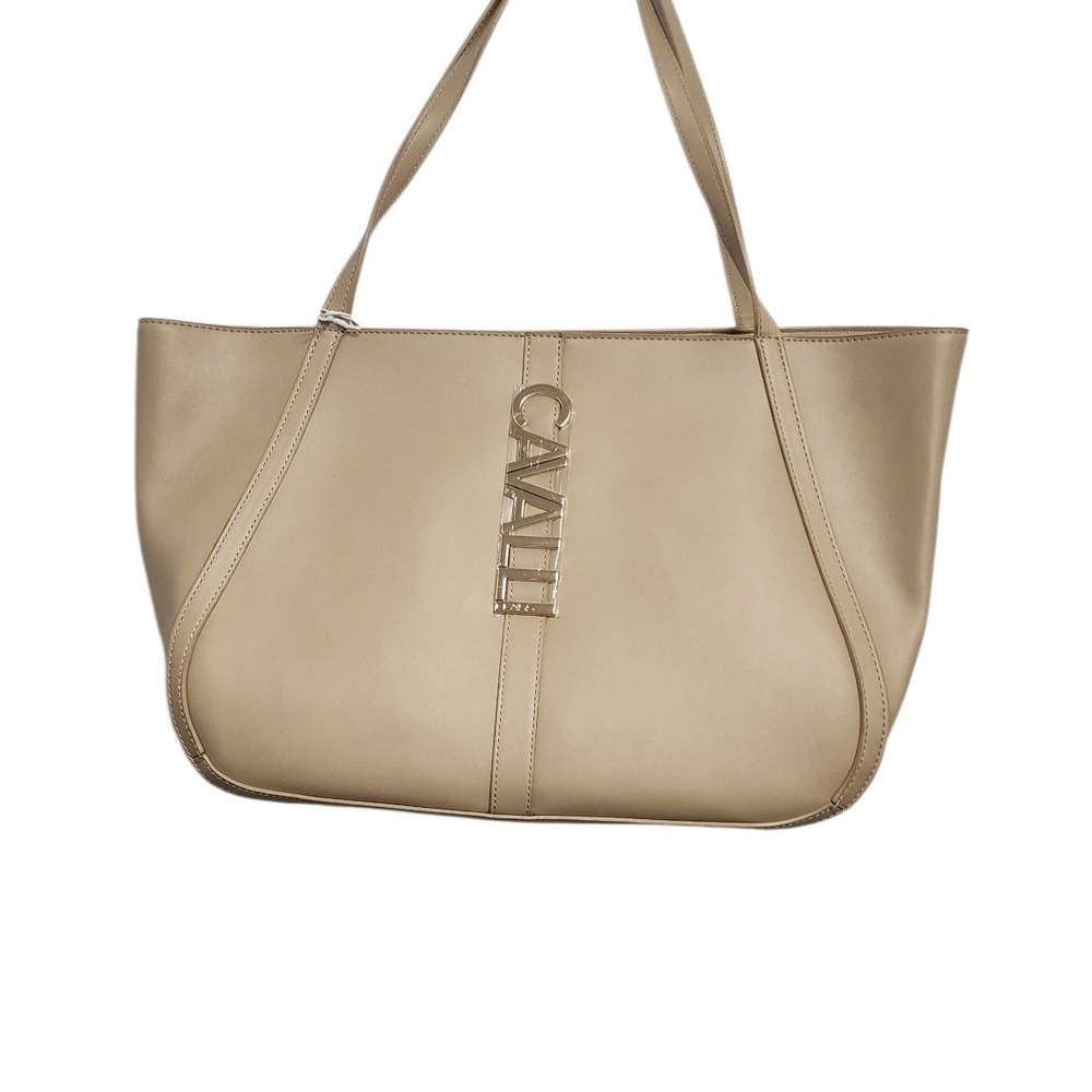 Class Cavalli‎ Sandra Shopper Bag Almond Buff Beige Gold Logo Tote CCS25614-ALBF